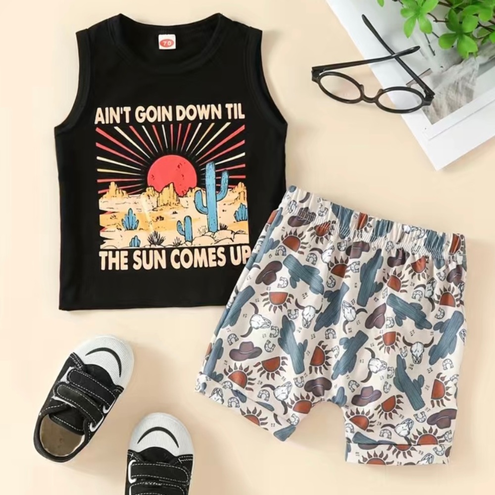 Baby Boys Cowboy Shorts Outfit Matching Set Country Western Style